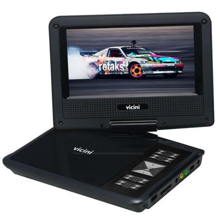 DVD Portatil LED Vicini com tela 7? Giratória em até 270°,